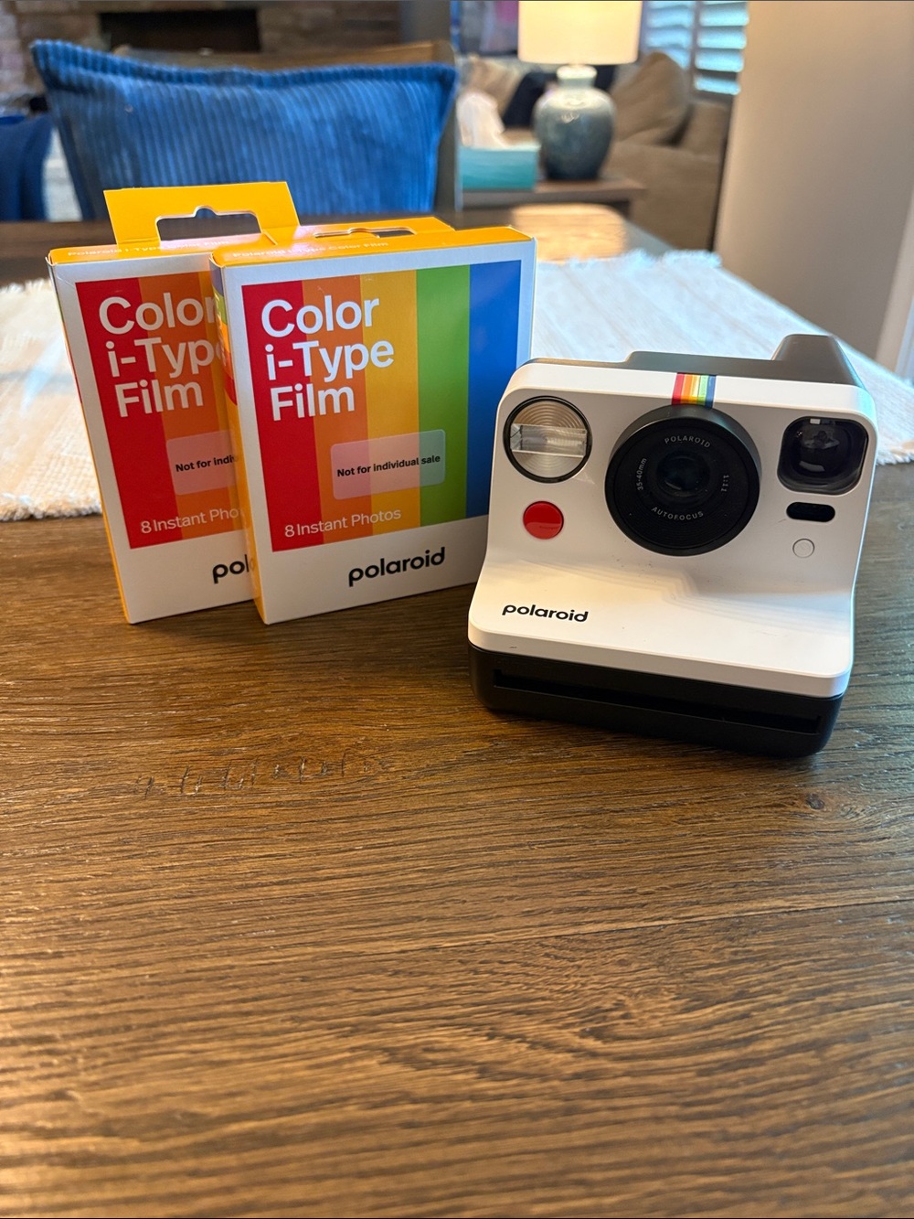 Polaroid White Instant Camera with Rainbow Accent and Color i-Type Film